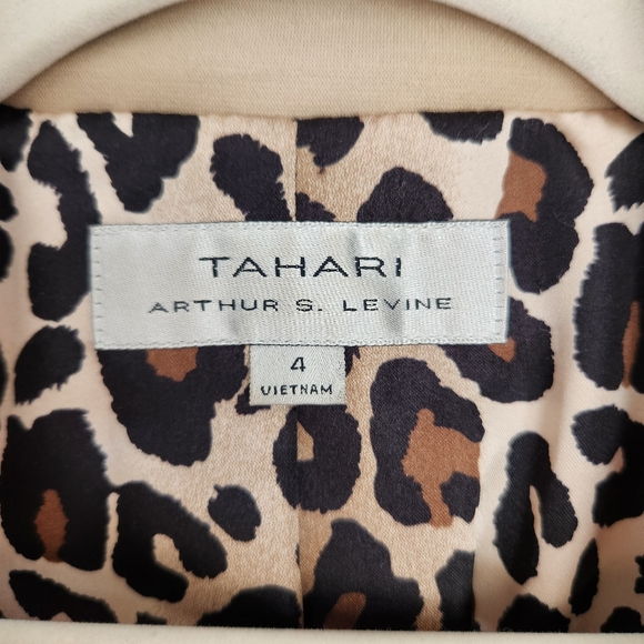 Tahari ASL Size 4 Beige Double Breasted Blazer 3/4 Belted Sleeve Square Buttons - Picture 2 of 13